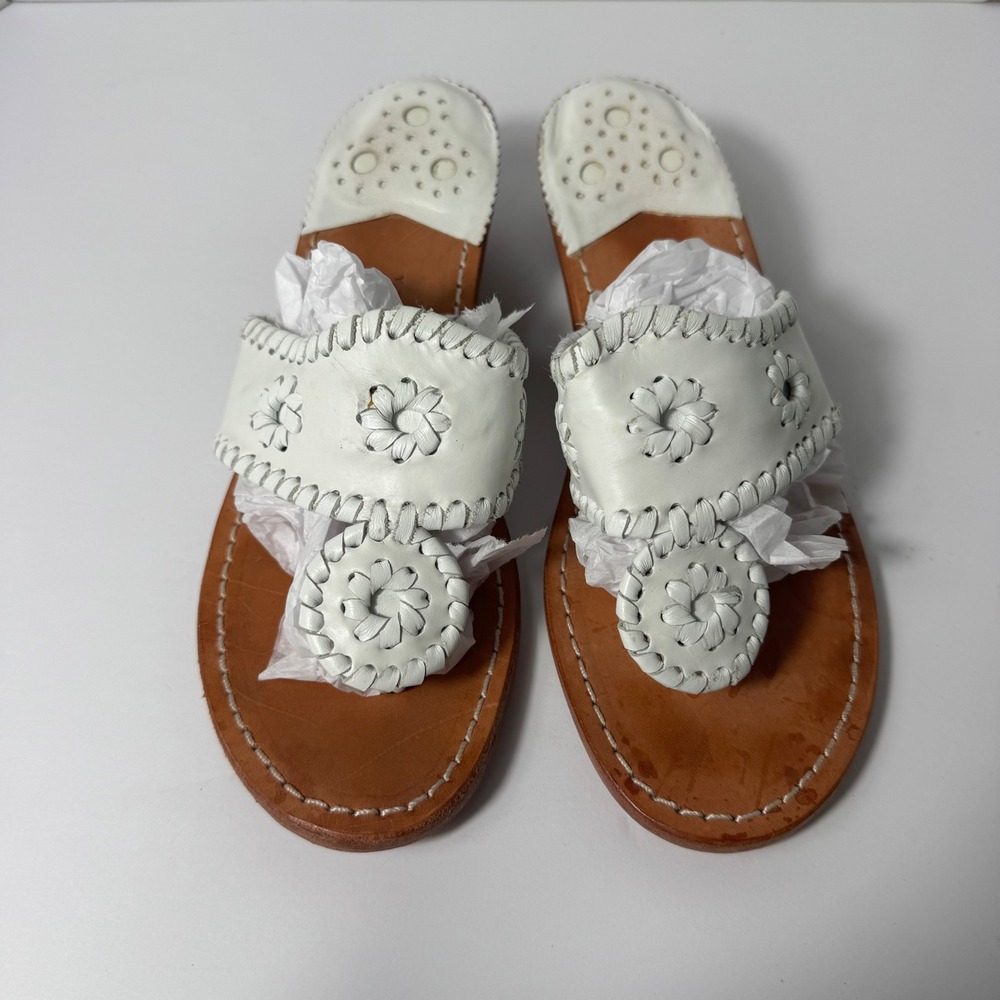 Jack Rogers Navajo White Leather Whipstitch Wedge Sandals Womens 6M USA Made